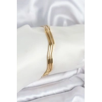 316L Çelik Gold Renk 65 mm Ajda Zikzak Model 3lü Kadın Bileklik