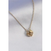 316L Çelik Gold Renk Açılır Yonca Model Zirkon Taşlı Kadın Kolye