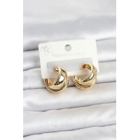 316L Çelik Gold Renk Asimetrik Halka Model Kadın Küpe