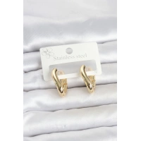 316L Çelik Gold Renk Asimetrik Halka Model Kadın Küpe