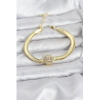 316L Çelik Gold Renk Baget Zirkon Taşlı Yılan Zincirli Kadın Bileklik