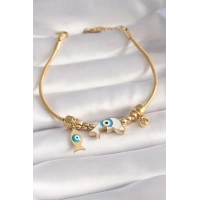 316L Çelik Gold Renk Balık Figür Nazar Boncuk İşleme Kadın Bileklik