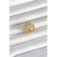 316L Çelik Gold Renk Başak Model Kadın Yüzük