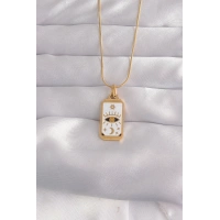 316L Çelik Gold Renk Beyaz Mineli Göz Figür Tarot Kolye