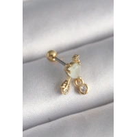 316L Çelik Gold Renk Beyaz Mineli Kalp Sallantı Zirkon Taşlı Tragus Piercing