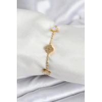 316L Çelik Gold Renk Beyaz ve Zirkon Taşlı Baby Boy Yonca Kadın Bileklik