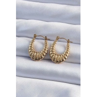 316L Çelik Gold Renk Bombeli Baklava Kesim Kadın Küpe