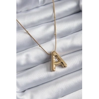 316L Çelik Gold Renk Bubble A Harf Model Kadın Kolye