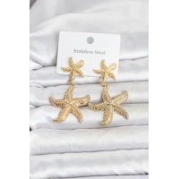 316L Çelik Gold Renk Deniz Yıldızı Model Kadın Küpe