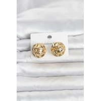 316L Çelik Gold Renk Desenli Top Model Kadın Küpe