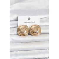 316L Çelik Gold Renk Düğme Model Kadın Küpe