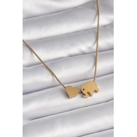 316L Çelik Gold Renk Fil Kalp Figürlü Kadın Kolye