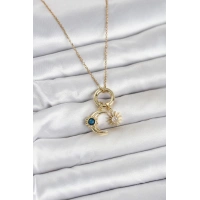 316L Çelik Gold Renk Gece Gündüz Tema Charmlı Kadın Kolye