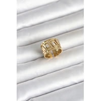 316L Çelik Gold Renk Geometrik Model Kadın Yüzük