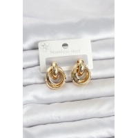 316L Çelik Gold Renk Halka Model Kadın Küpe