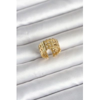 316L Çelik Gold Renk Hasır Model Kadın Yüzük