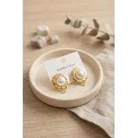 316L Çelik Gold Renk İncili Model Küpe