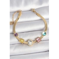 316L Çelik Gold Renk İtalyan Zincir Renkli Zirkon Taşlı Kadın Bileklik