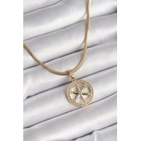 316L Çelik Gold Renk İtalyan Zincir Zirkon Taşlı Kutup Yıldız Model Kadın Kolye