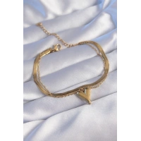 316L Çelik Gold Renk İtalyan Zincirli Kalp Model Bileklik