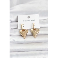 316L Çelik Gold Renk Kalp Modelli Kadın Küpe