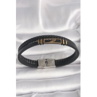 316L Çelik Gold Renk Kanat Aksesuarlı Siyah Burgu Model Deri Kordon Erkek Bileklik