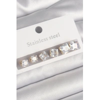 316L Çelik Gold Renk Kare Zirkon Taş Model Kadın Küpe Seti