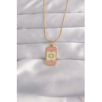 316L Çelik Gold Renk Karışık Mineli Ay Figür Tarot Kolye