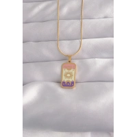 316L Çelik Gold Renk Karışık Mineli Ay Figür Tarot Kolye