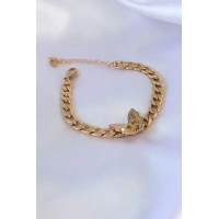 316L Çelik Gold Renk Kelebek Figür İşleme Detay Zincir Model Kadın Bileklik