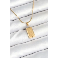 316L Çelik Gold Renk Külçe Altın Model Kolye