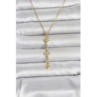 316L Çelik Gold Renk Kutup Yıldızı Y Model Zirkon Taşlı Kadın Kolye