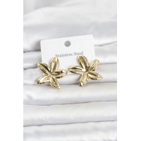 316L Çelik Gold Renk Lotus Çiçeği Model Kadın Küpe