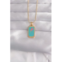 316L Çelik Gold Renk Mavi Mineli Tarot Kolye