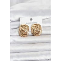 316L Çelik Gold Renk Motif Desen Model Kadın Küpe