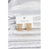 316L Çelik Gold Renk Motif Desenli Halka Kadın Küpe