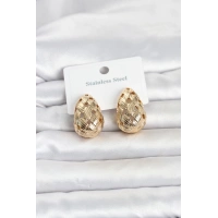 316L Çelik Gold Renk Motifli Damla Kadın Küpe