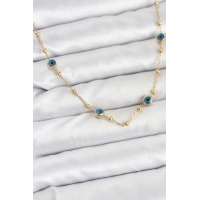 316L Çelik Gold Renk Nazarlı ve Topçuklu Model Kadın Kolye