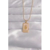 316L Çelik Gold Renk Pembe Mineli El Figür Tarot Kolye