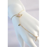 316L Çelik Gold Renk Pembe Zirkon Taşlı Kanatlı Kalp Model Şahmeran