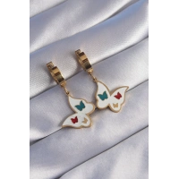 316L Çelik Gold Renk Renkli Mineli Kelebek Küpe