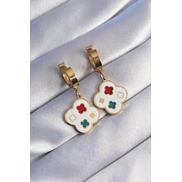 316L Çelik Gold Renk Renkli Mineli Yonca Küpe