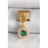 316L Çelik Gold Renk Sallantı Yeşil Zirkon Taşlı Nomination Charm