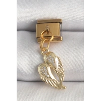 316L Çelik Gold Renk Sallantı Zirkon Taşlı Kanat Model Nomination Charm