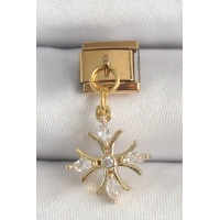 316L Çelik Gold Renk Sallantı Zirkon Taşlı Kar Tanesi Model Nomination Charm