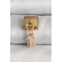 316L Çelik Gold Renk Sallantı Zirkon Taşlı Kare Model Nomination Charm