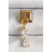 316L Çelik Gold Renk Sallantı Zirkon Taşlı Kurdele Model Nomination Charm