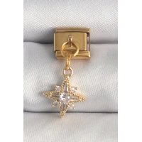 316L Çelik Gold Renk Sallantı Zirkon Taşlı Kutup Yıldız Model Nomination Charm