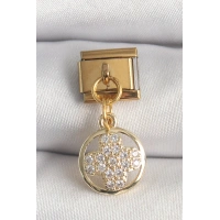 316L Çelik Gold Renk Sallantı Zirkon Taşlı Yonca Model Nomination Charm