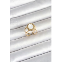 316L Çelik Gold Renk Sedefli Vintage Kadın Yüzük
